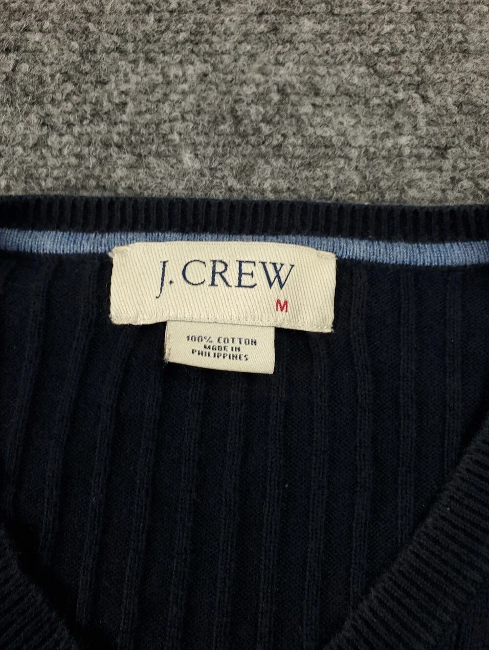 Vintage 90s J Crew Ribbed V Neck Sweater Medium Navy Pullover Ribbed Knit Preppy